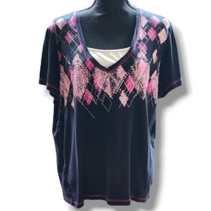 Dressbarn Short Sleeve Tee in Black & Plaid